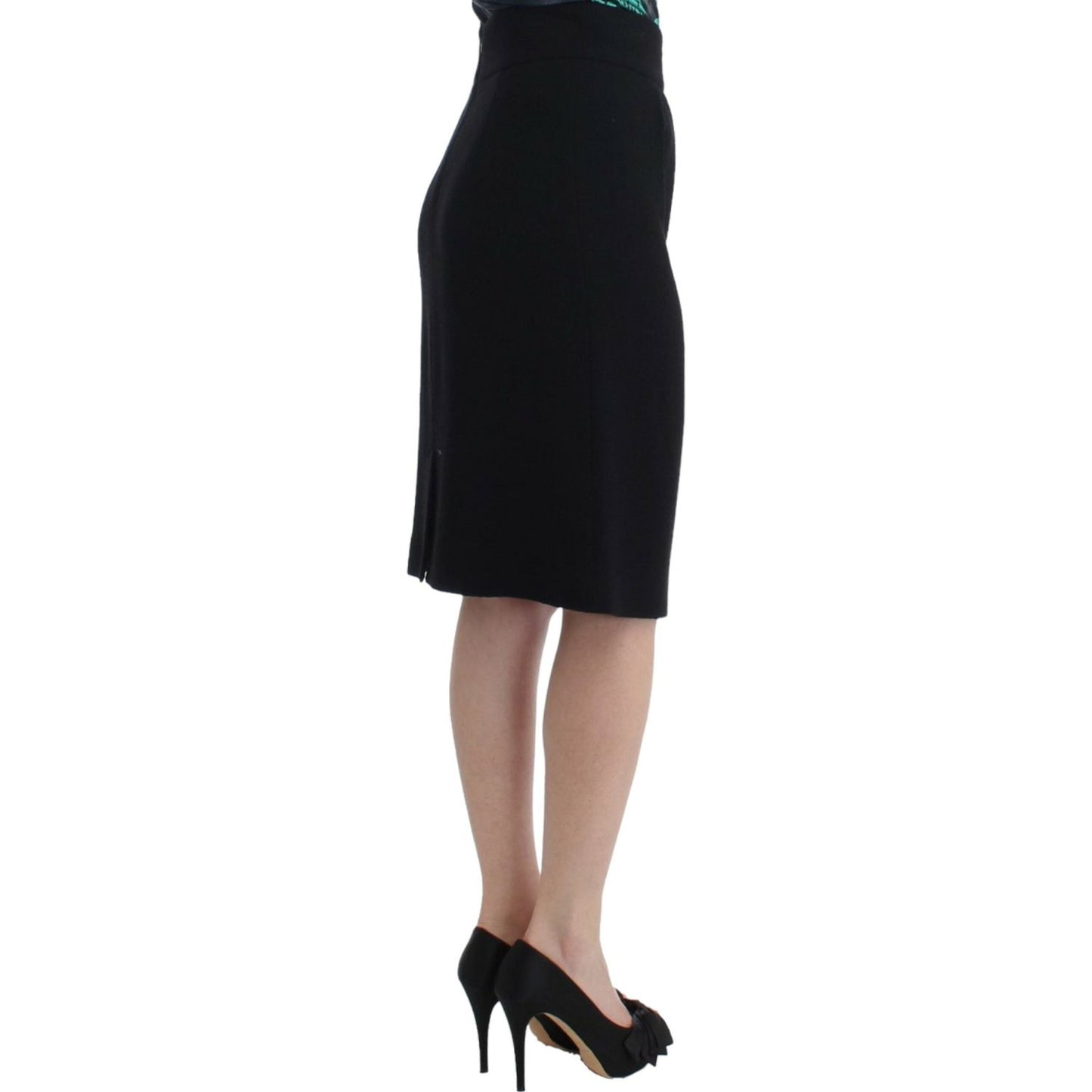 Cavalli Elegant Black Wool Pencil Skirt Cavalli Rosy Brown