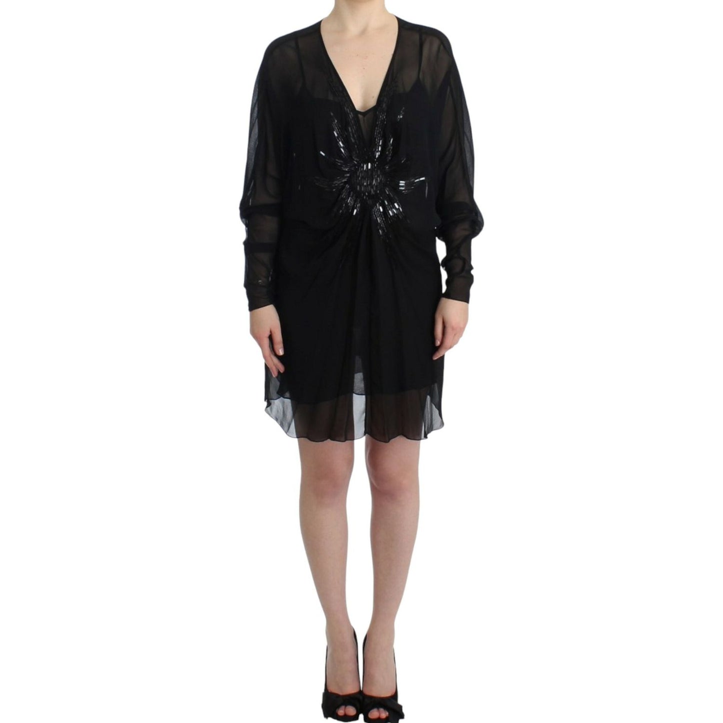 Cavalli Elegant Sheer Black Silk Blouson Dress Cavalli Black