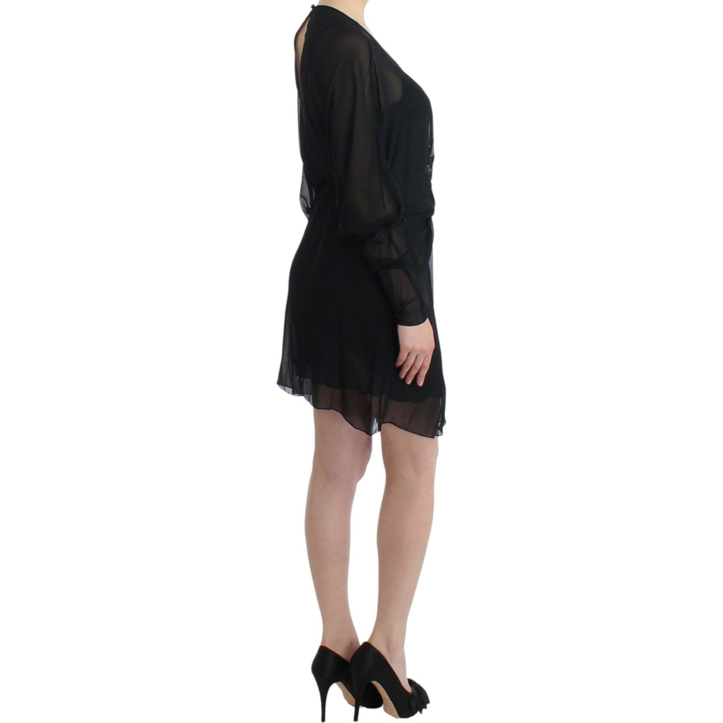 Cavalli Elegant Sheer Black Silk Blouson Dress Cavalli Black
