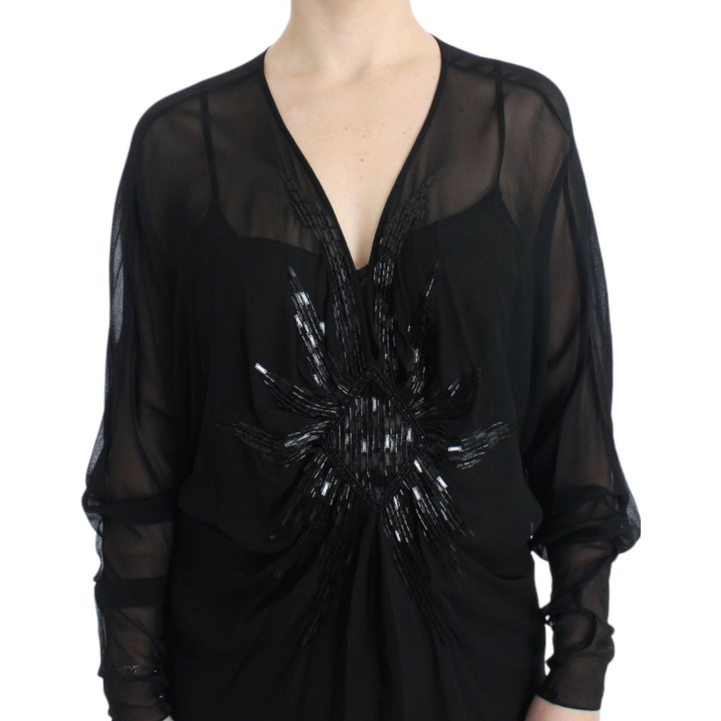 Cavalli Elegant Sheer Black Silk Blouson Dress Cavalli Black