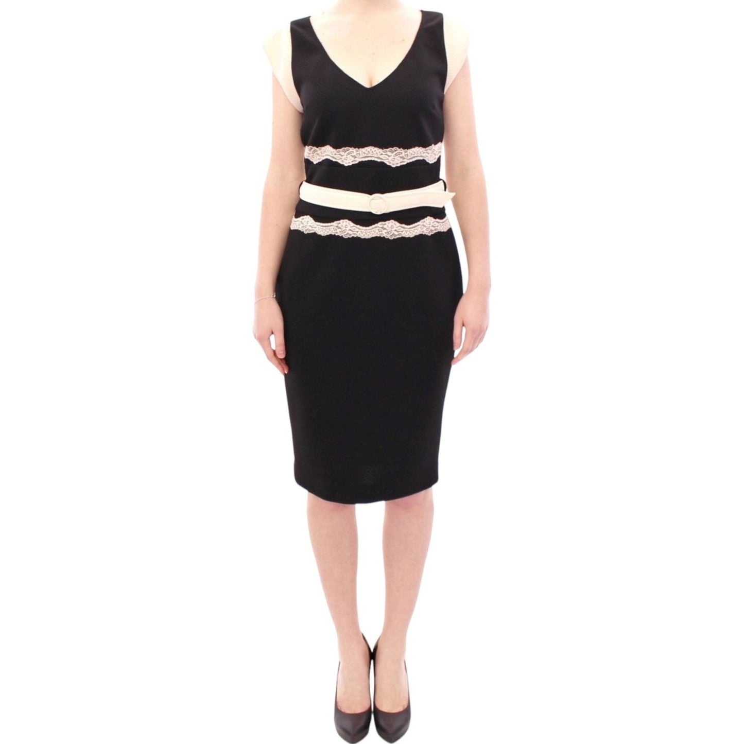 Cavalli Elegant Sheath Lace Dress in Black and Beige Cavalli Dark Slate Gray