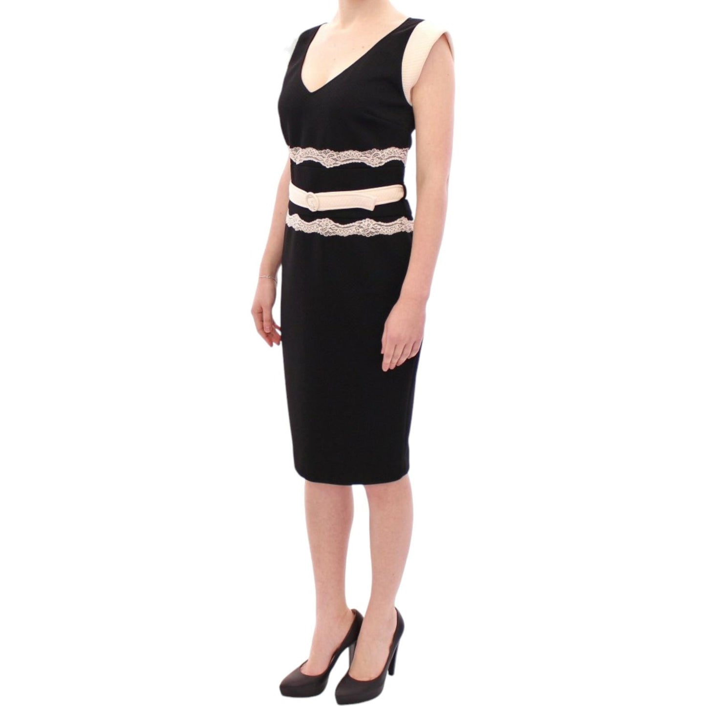 Cavalli Elegant Sheath Lace Dress in Black and Beige Cavalli Black