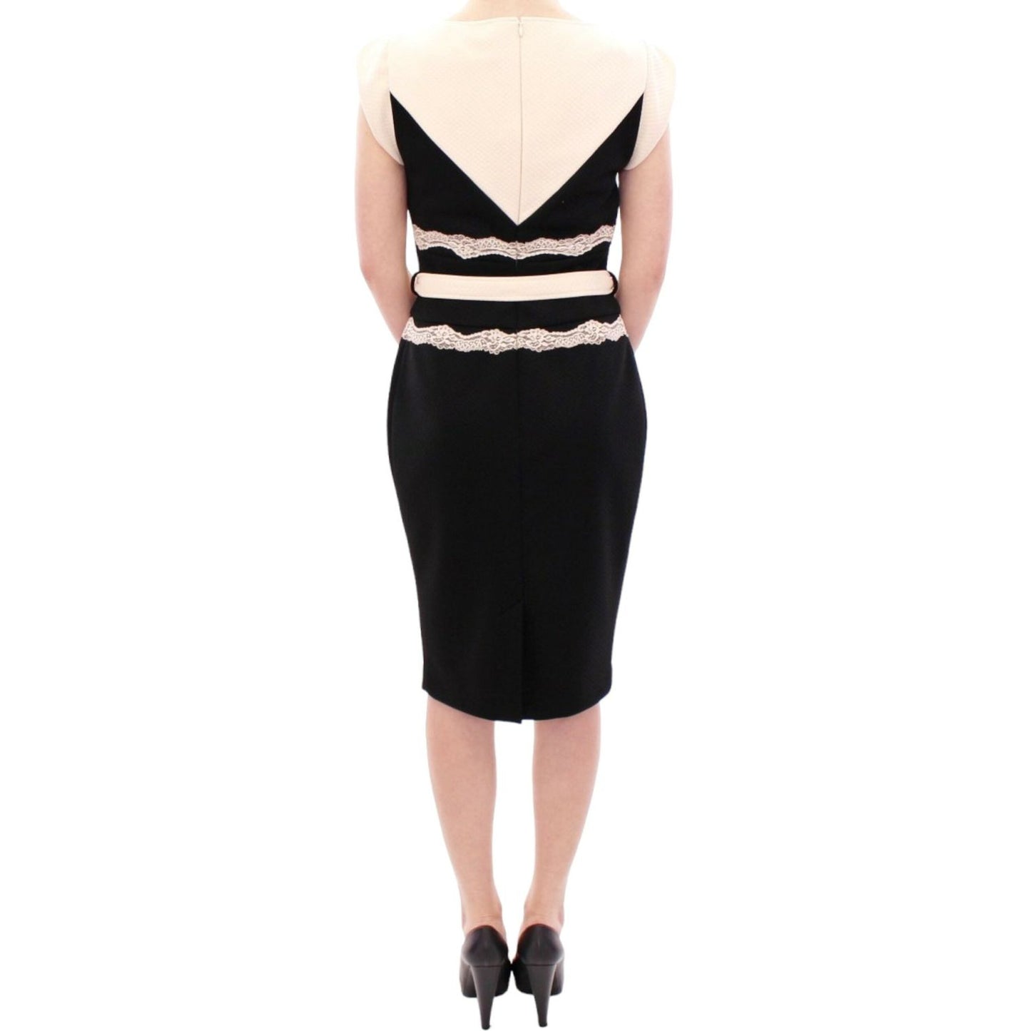 Cavalli Elegant Sheath Lace Dress in Black and Beige Cavalli Wheat