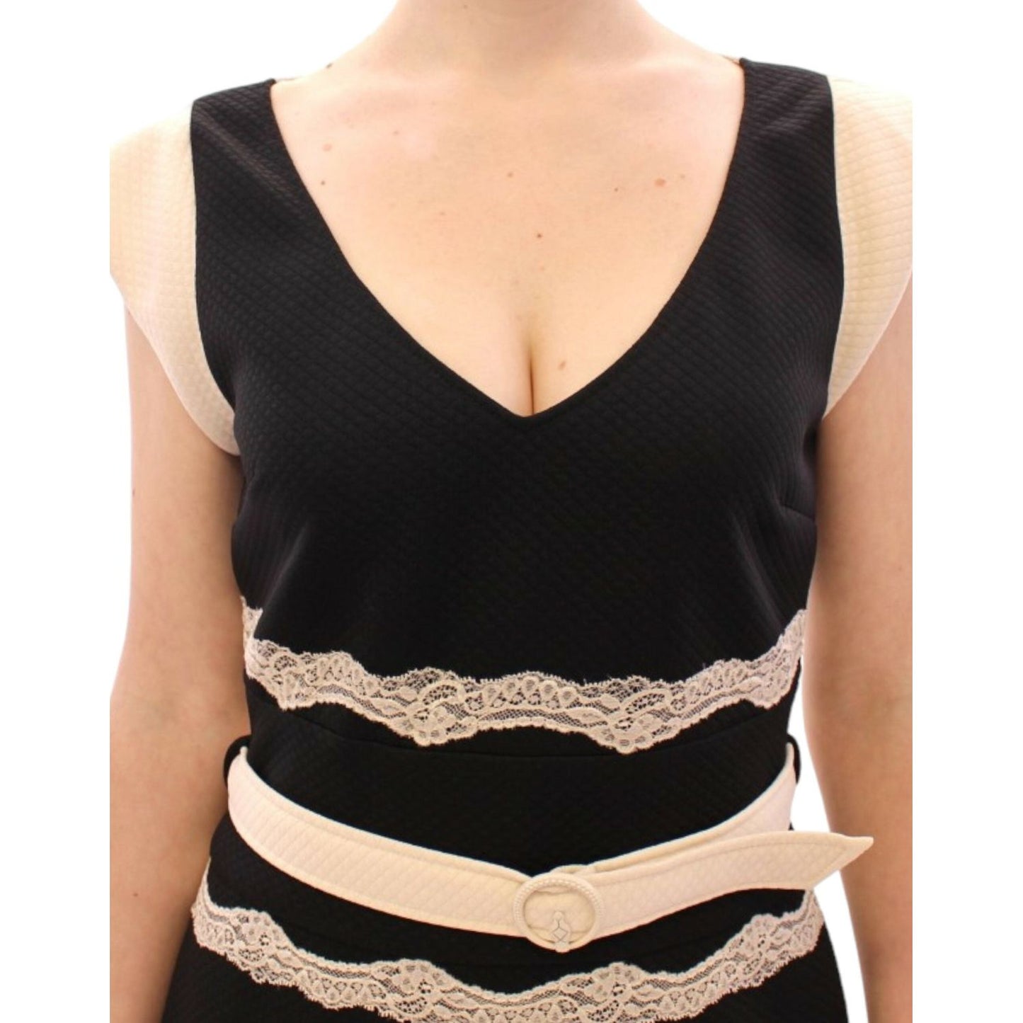 Cavalli Elegant Sheath Lace Dress in Black and Beige Cavalli Black