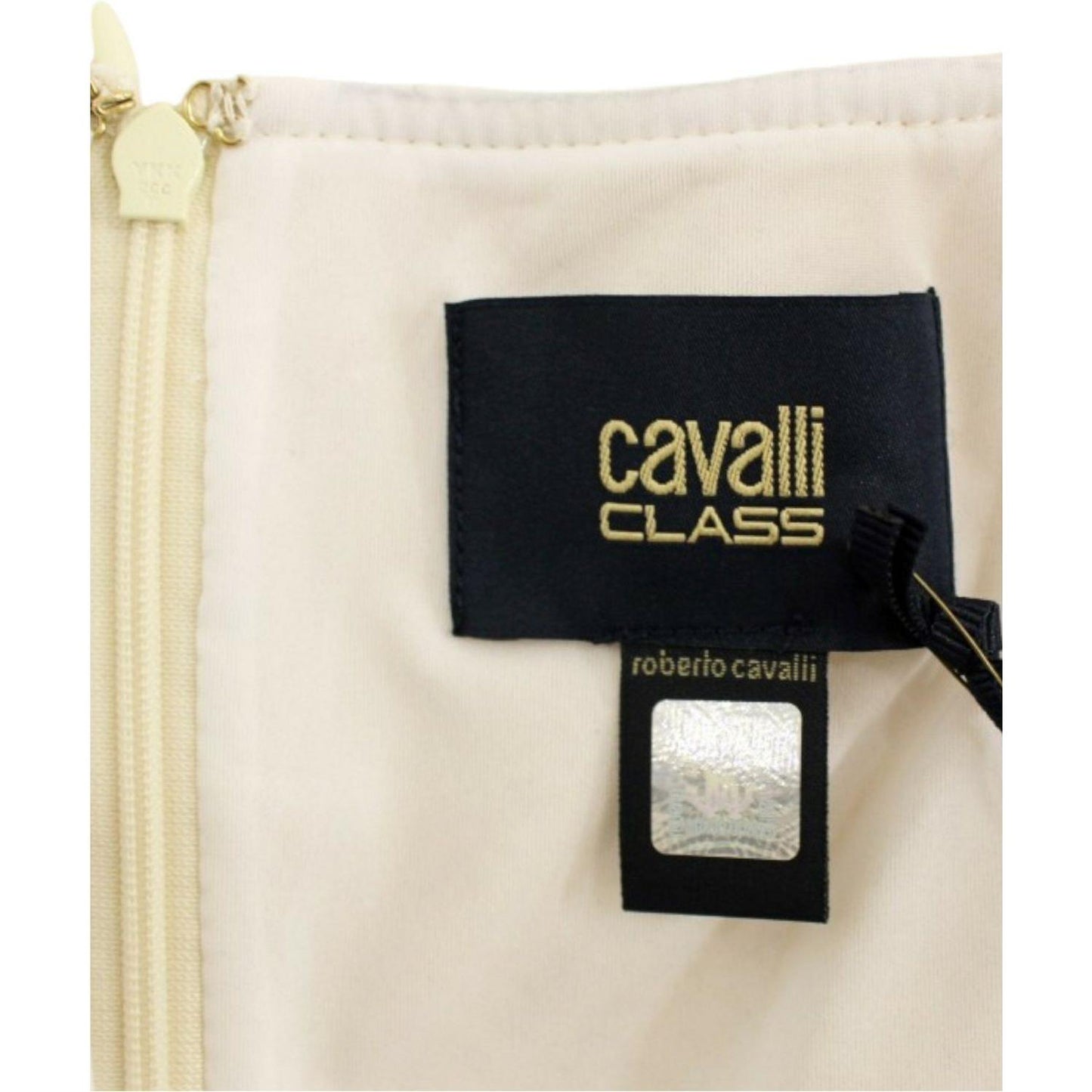 Cavalli Elegant Sheath Lace Dress in Black and Beige Cavalli Light Gray