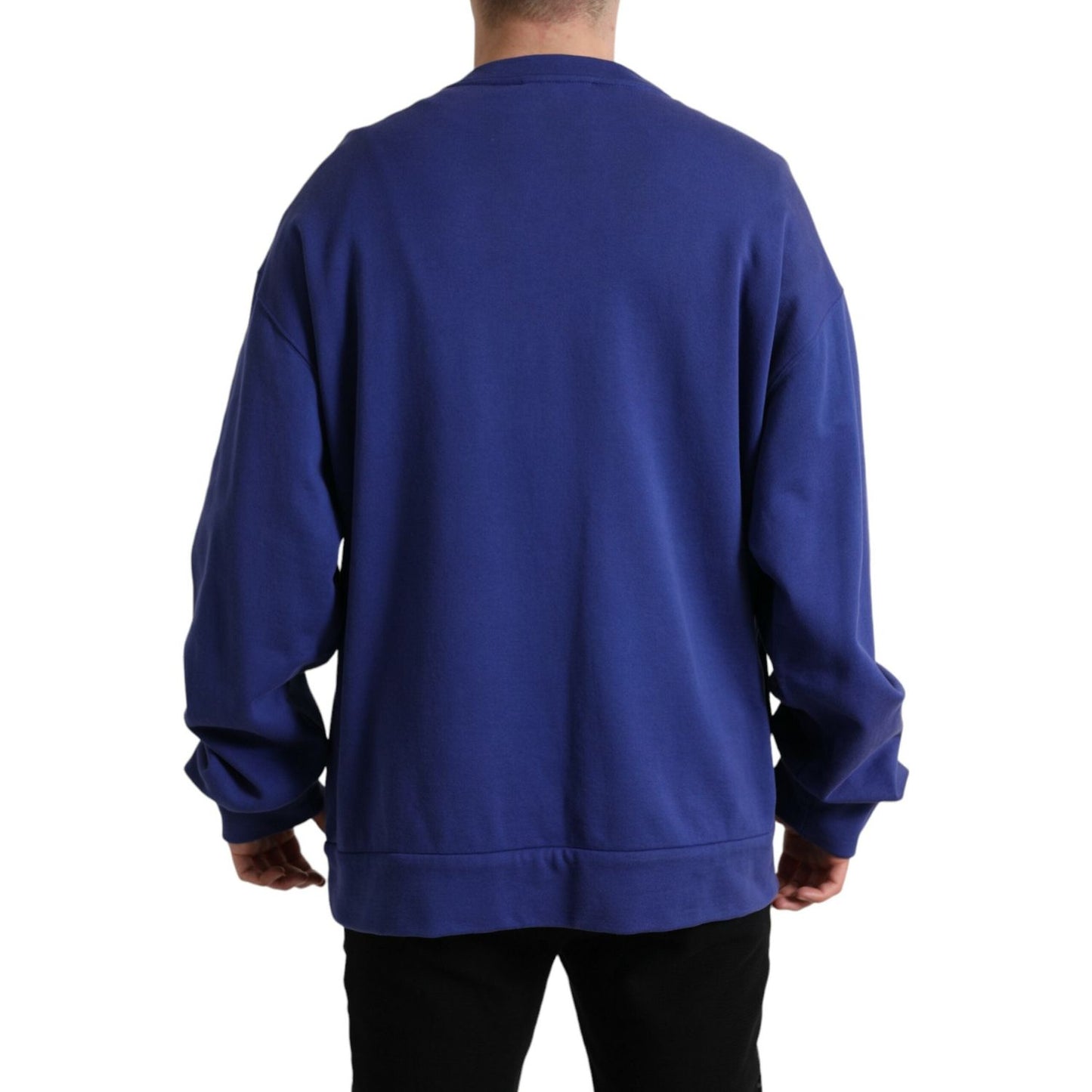 Dolce & Gabbana Royal Blue Cotton Crewneck Sweater Dolce & Gabbana Midnight Blue