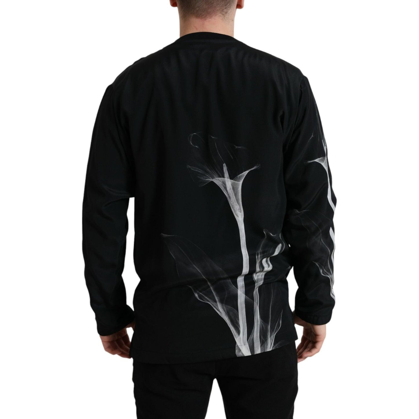 Dolce & Gabbana Floral Silk Crew Neck Sweater Dolce & Gabbana Black