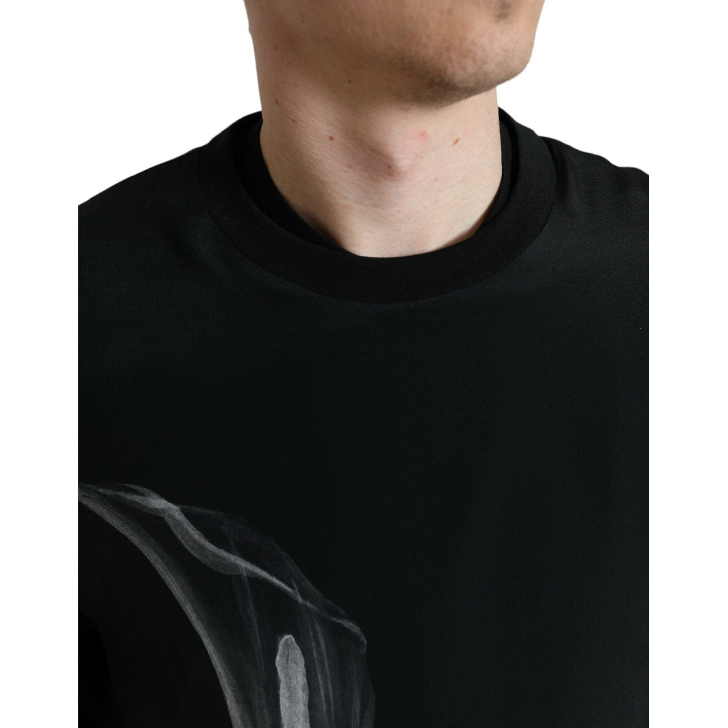 Dolce & Gabbana Floral Silk Crew Neck Sweater Dolce & Gabbana Black