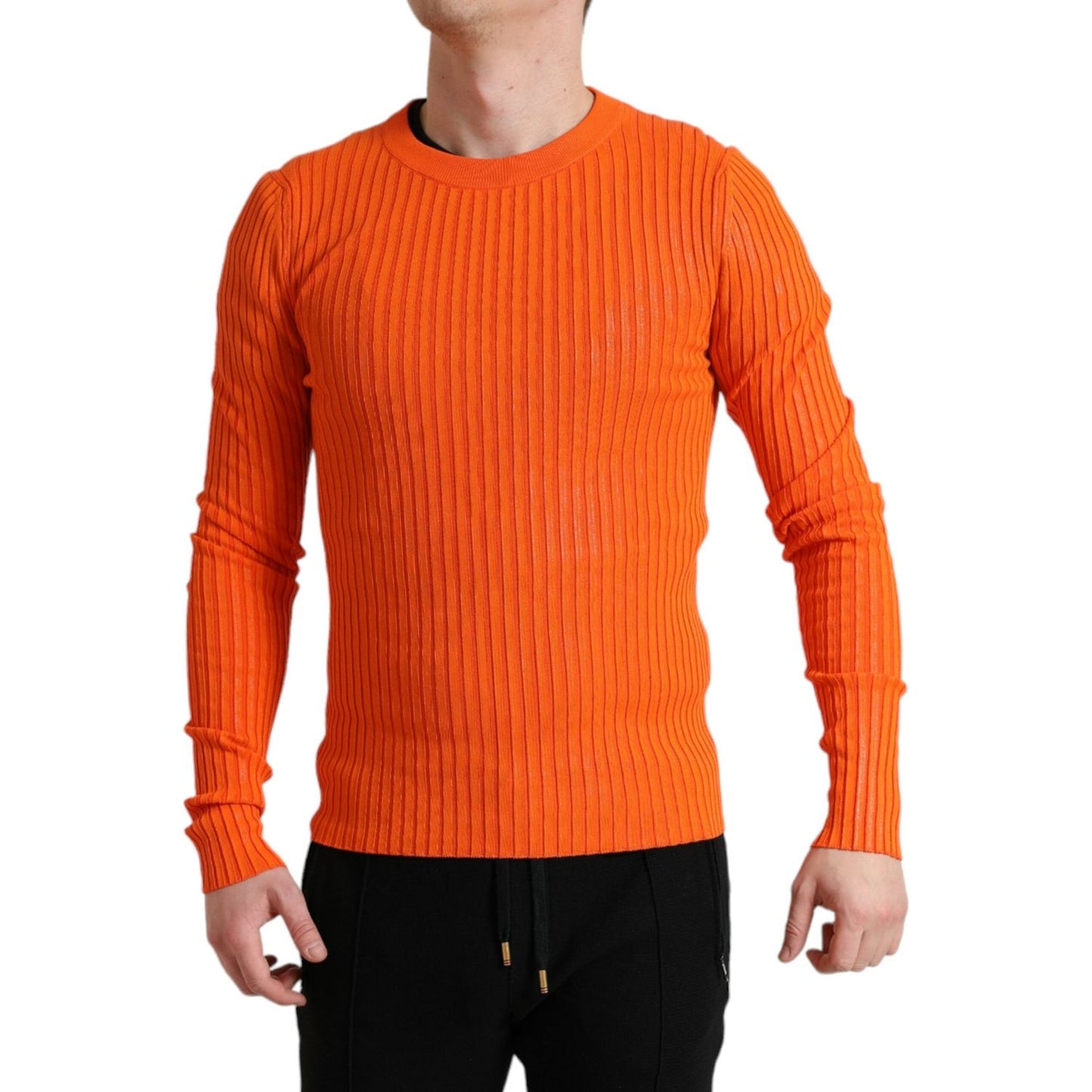 Dolce & Gabbana Sleek Sunset Orange Knitted Pullover Sweater Dolce & Gabbana Chocolate