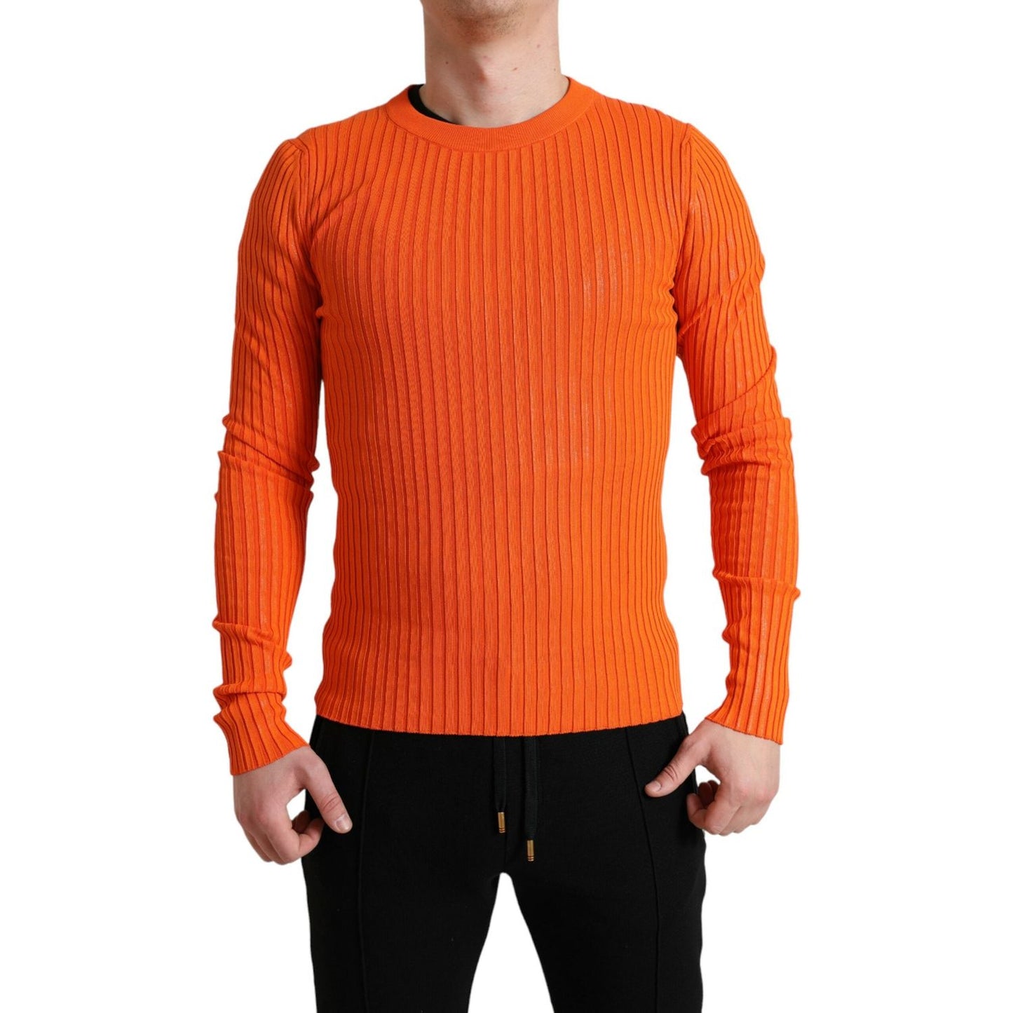 Dolce & Gabbana Sleek Sunset Orange Knitted Pullover Sweater Dolce & Gabbana Chocolate