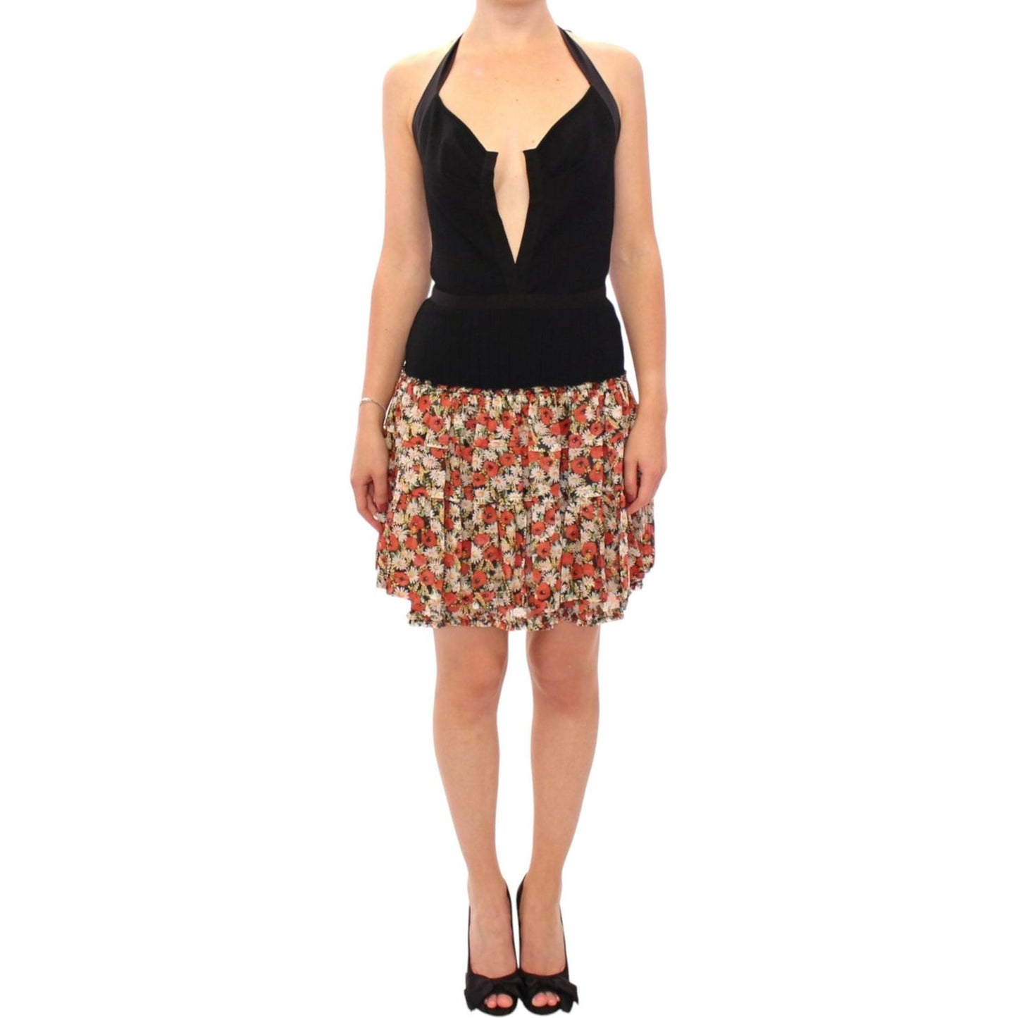 Dolce & Gabbana Elegant Floral Halterneck Bubble Dress Dolce & Gabbana Rosy Brown