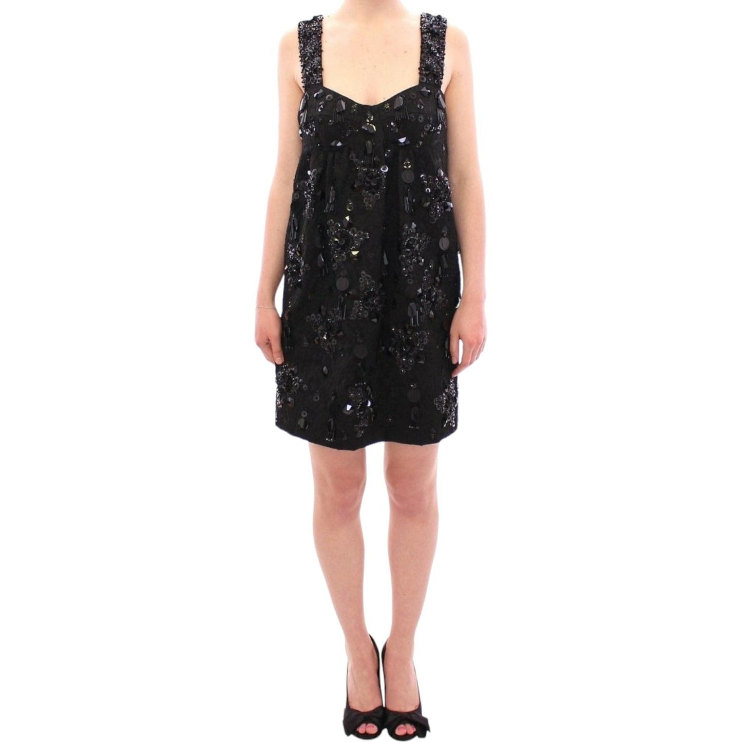 Dolce & Gabbana Elegant Sequined Floral Mini Shift Dress Dolce & Gabbana Wheat