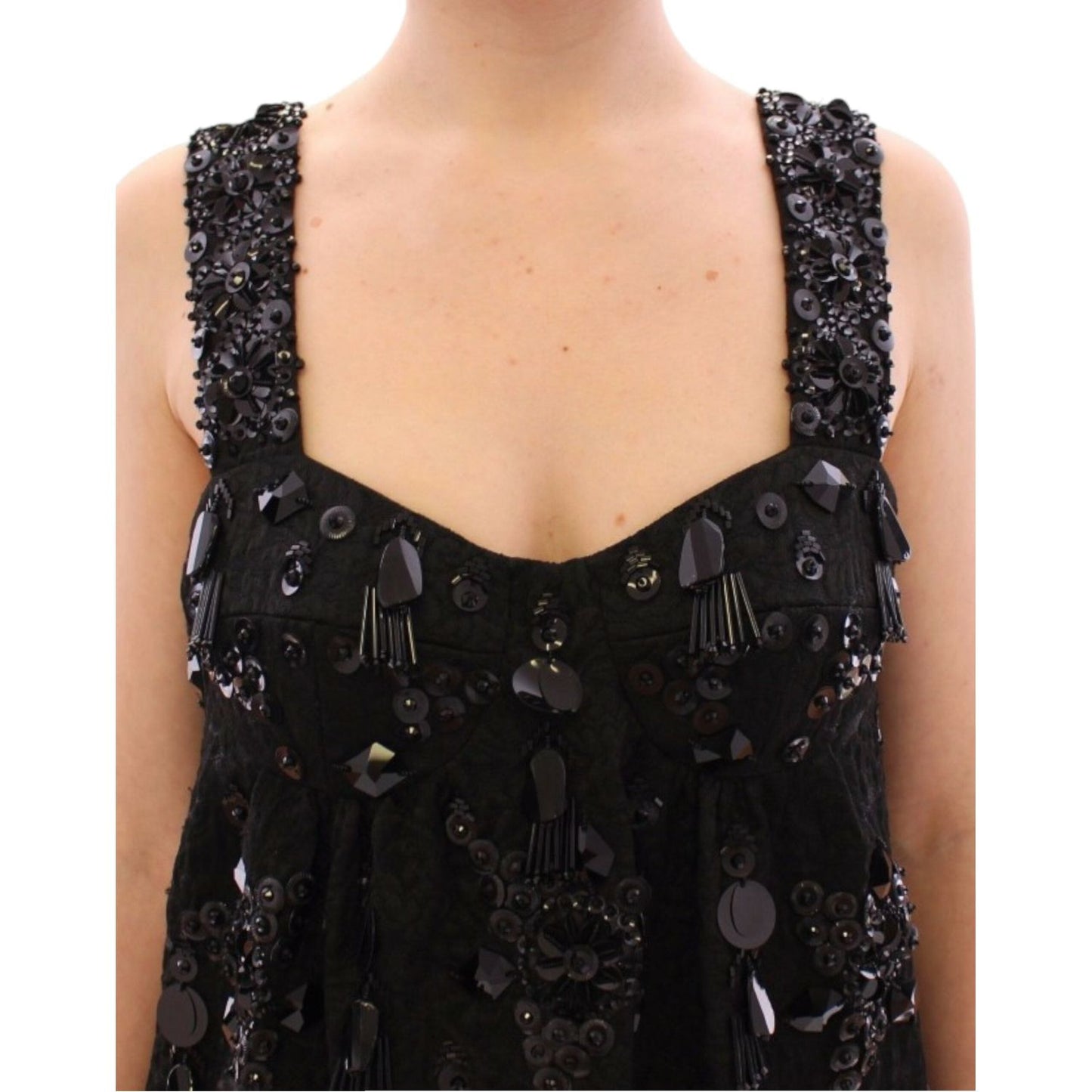 Dolce & Gabbana Elegant Sequined Floral Mini Shift Dress Dolce & Gabbana Tan