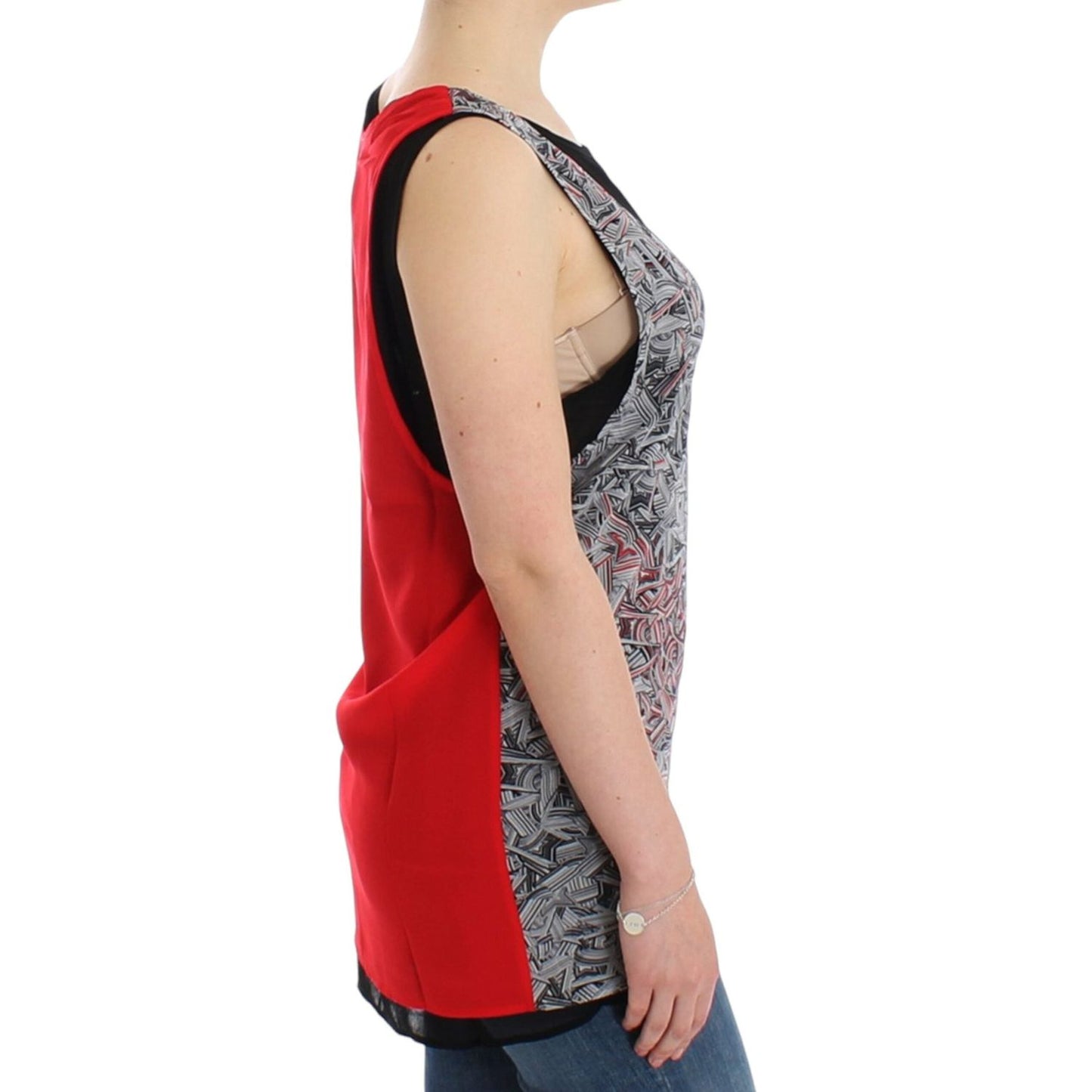 Costume National Elegant Sleeveless Black & Red Top Costume National Tan