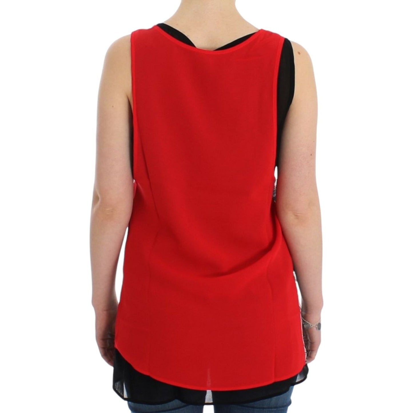 Costume National Elegant Sleeveless Black & Red Top Costume National Firebrick