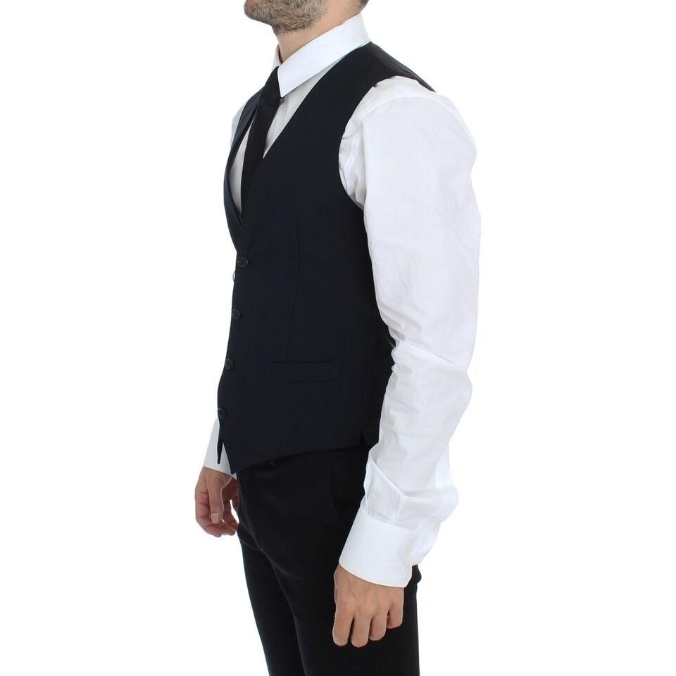 Dolce & Gabbana Elegant Blue Wool Dress Vest Dolce & Gabbana Light Gray