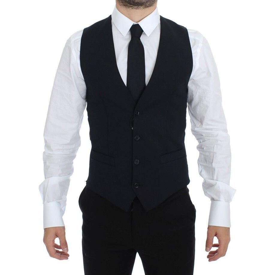 Dolce & Gabbana Elegant Blue Wool Dress Vest Dolce & Gabbana Black