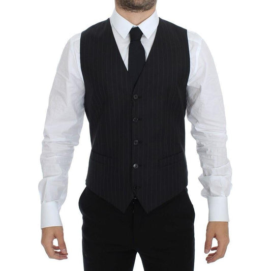 Dolce & Gabbana Black Striped Wool Silk Dress Vest Gilet