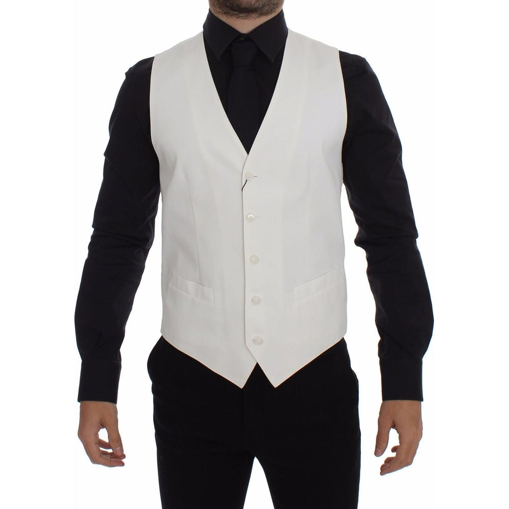 Dolce & Gabbana Elegant White Cotton Silk Dress Vest Dolce & Gabbana Gray
