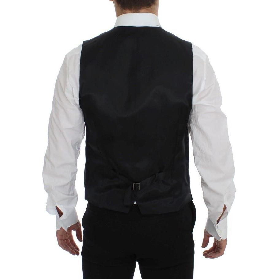 Dolce & Gabbana Elegant Gray Striped Wool Dress Vest Dolce & Gabbana Black