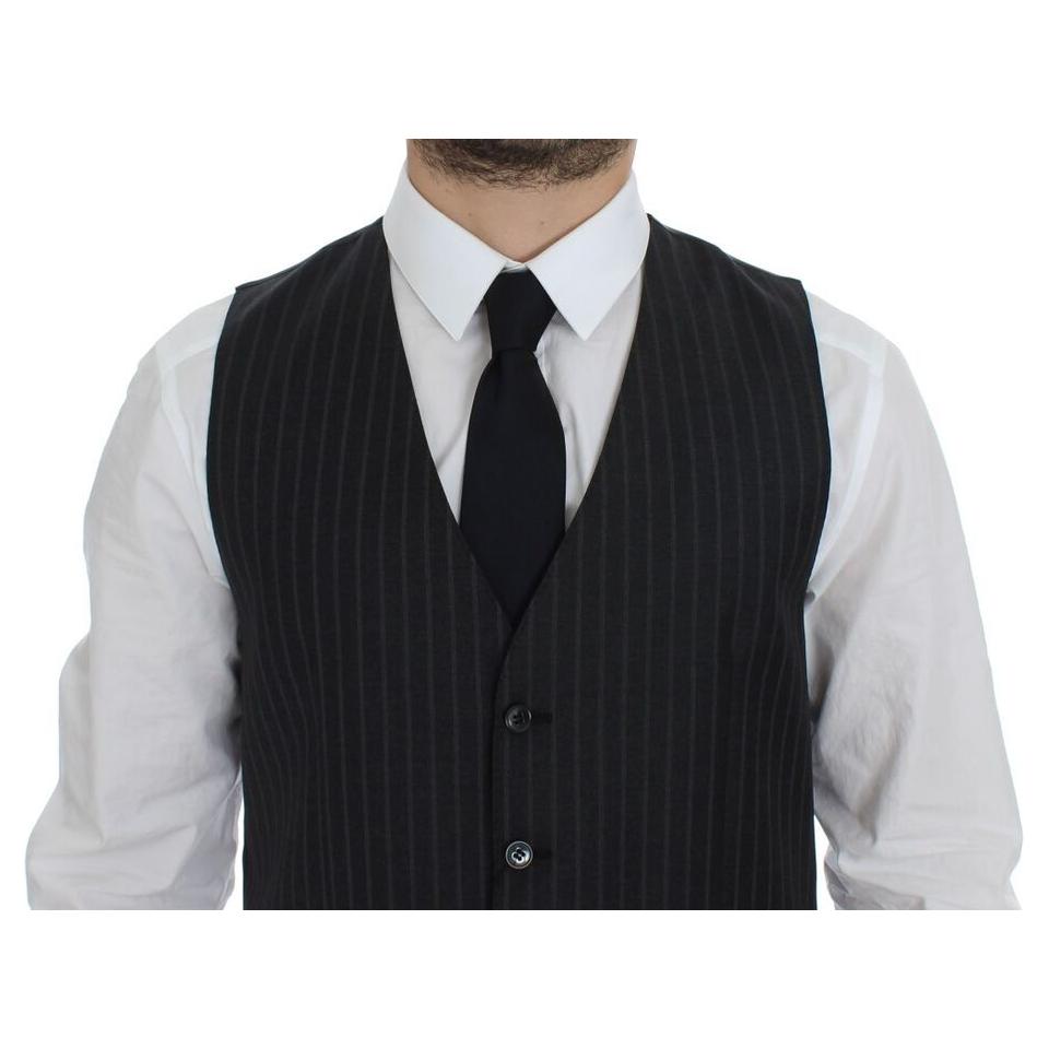 Dolce & Gabbana Elegant Gray Striped Wool Dress Vest Dolce & Gabbana Black