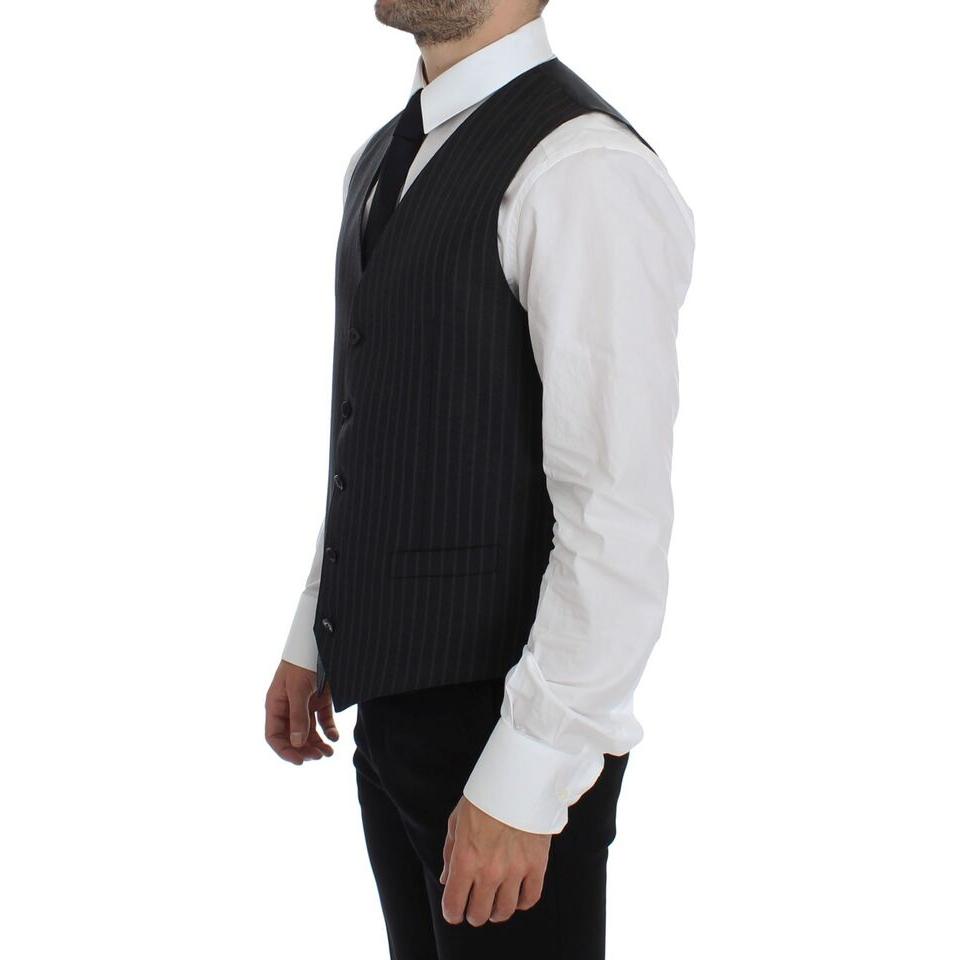 Dolce & Gabbana Elegant Gray Striped Wool Dress Vest Dolce & Gabbana Black