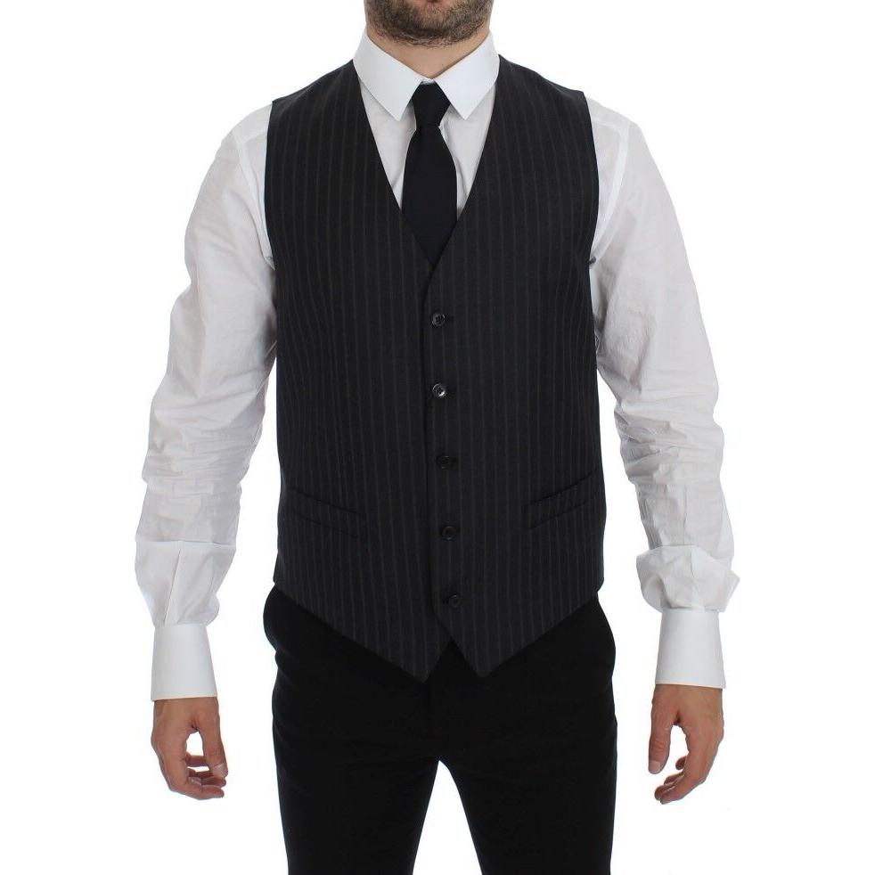 Dolce & Gabbana Elegant Gray Striped Wool Dress Vest Dolce & Gabbana Black