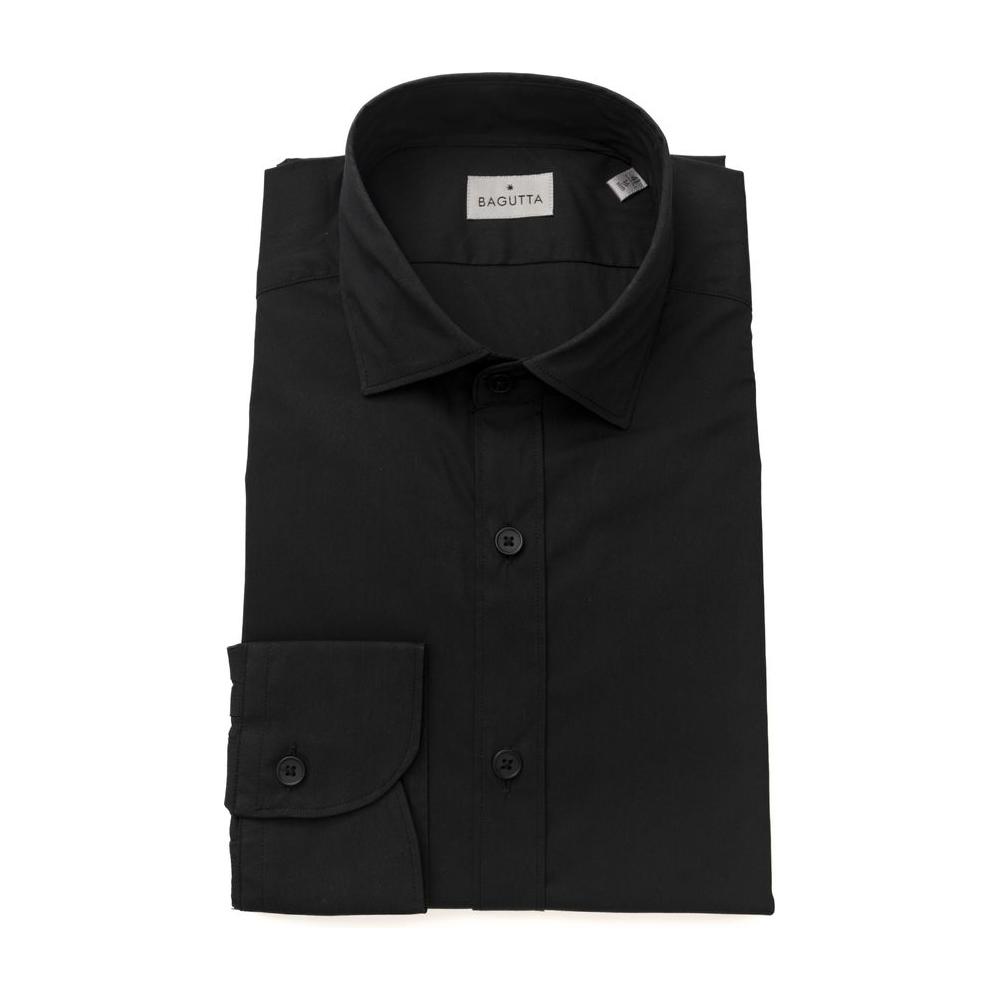 Bagutta Black Cotton Men Shirt Slim Fit with French Collar Bagutta Black