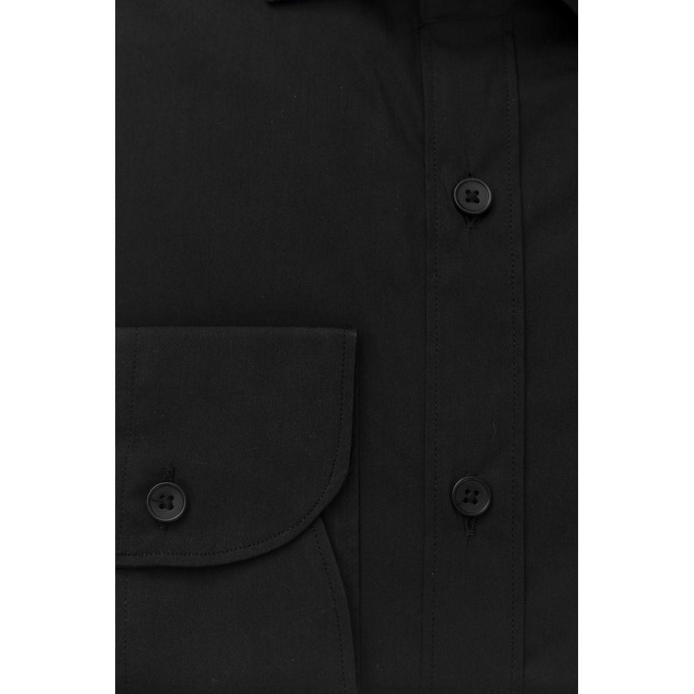 Bagutta Black Cotton Men Shirt Slim Fit with French Collar Bagutta Black