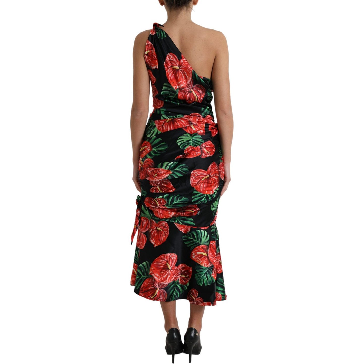 Dolce & Gabbana Tropical Elegance Silk Draped Dress Dolce & Gabbana Black