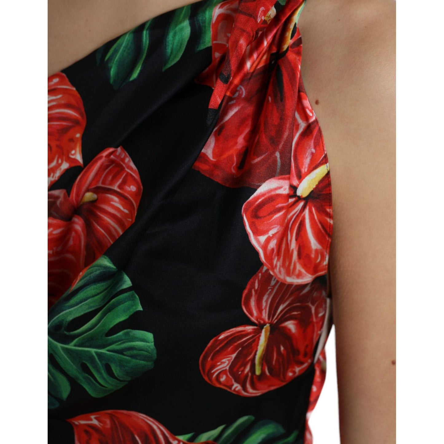 Dolce & Gabbana Tropical Elegance Silk Draped Dress Dolce & Gabbana Black