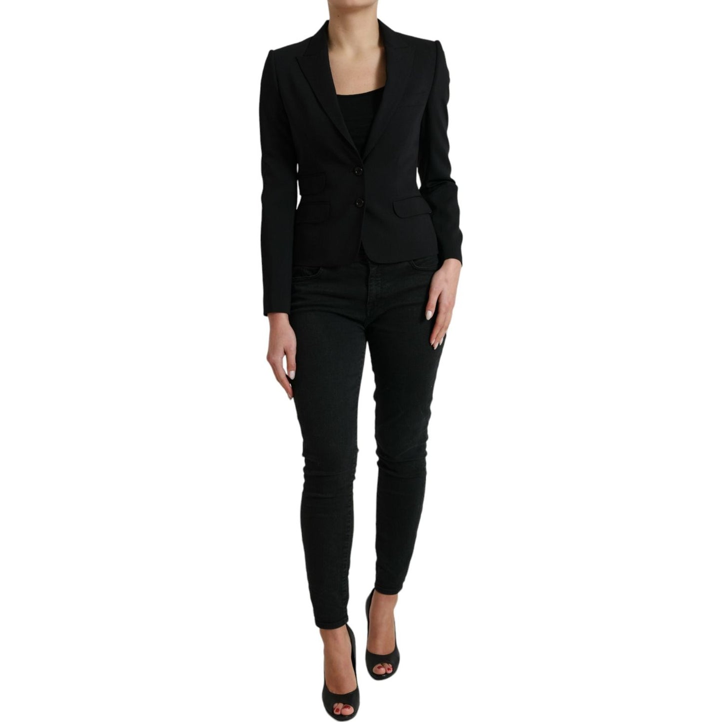 Dolce & Gabbana Chic Wool Blend Peak Lapel Blazer Dolce & Gabbana Black