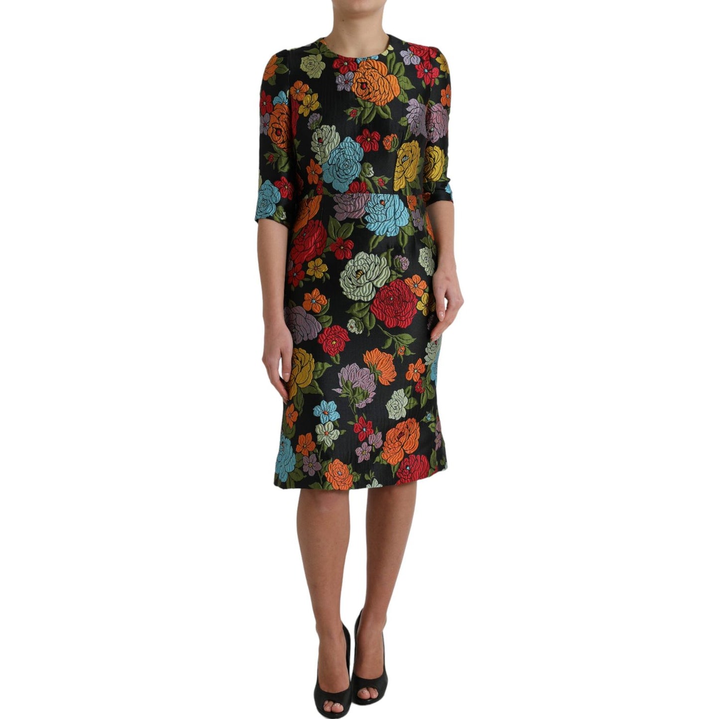 Dolce & Gabbana Elegant Floral Embroidered Pencil Dress Dolce & Gabbana Dark Slate Gray