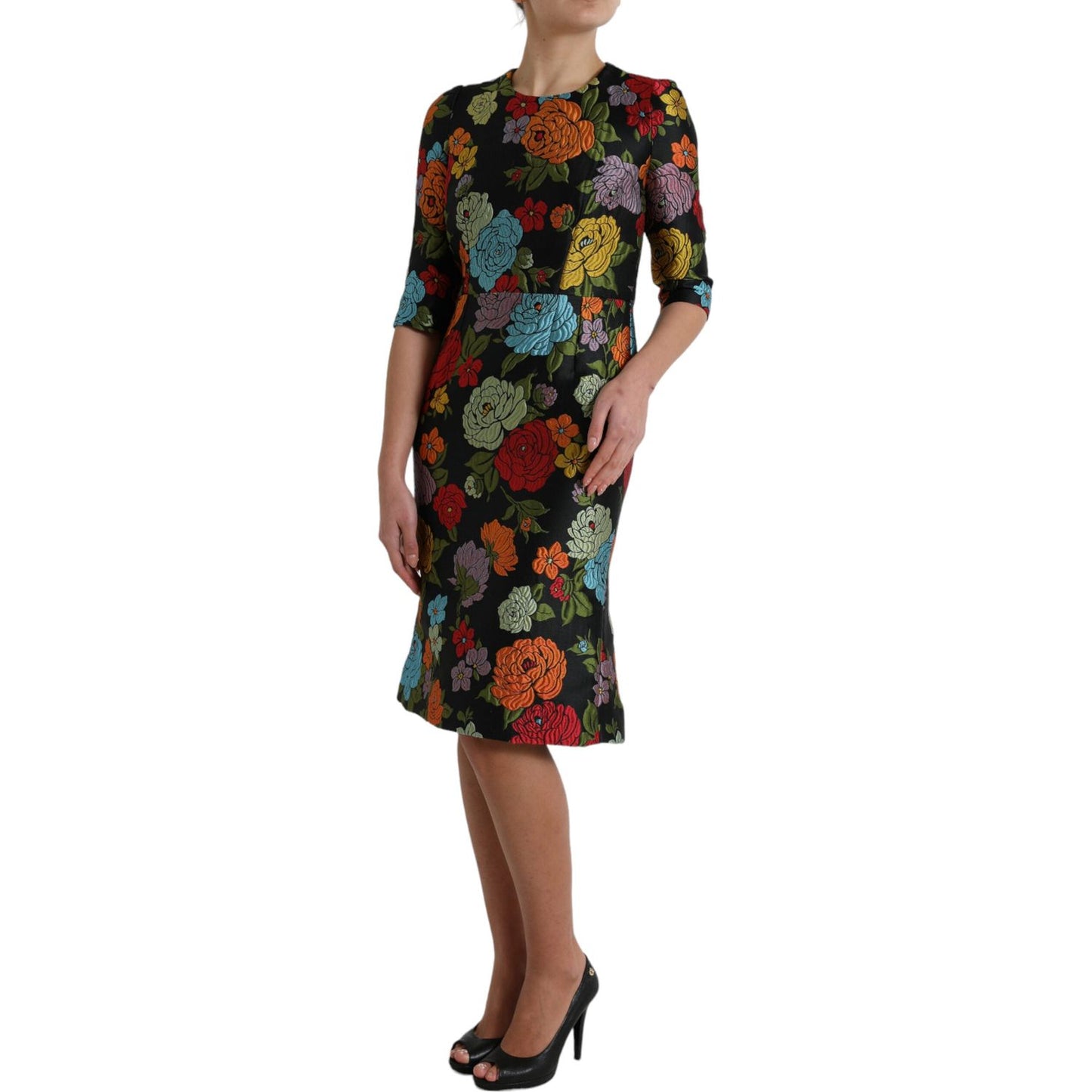 Dolce & Gabbana Elegant Floral Embroidered Pencil Dress Dolce & Gabbana Dark Slate Gray