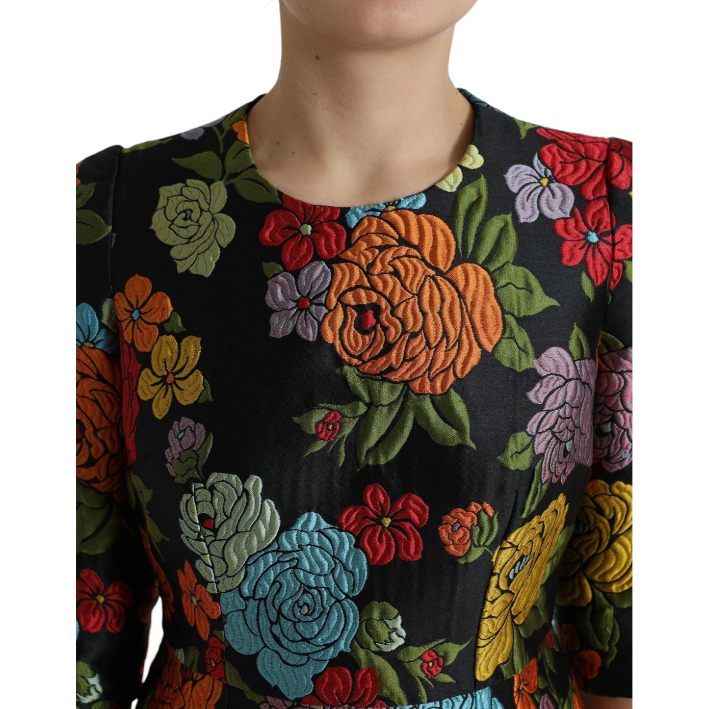 Dolce & Gabbana Elegant Floral Embroidered Pencil Dress Dolce & Gabbana Black