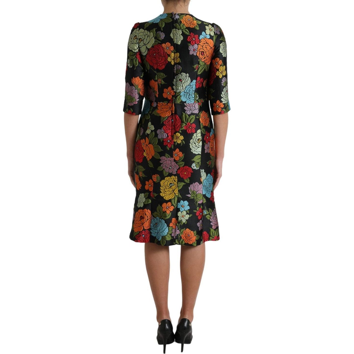 Dolce & Gabbana Elegant Floral Embroidered Pencil Dress Dolce & Gabbana Dark Slate Gray