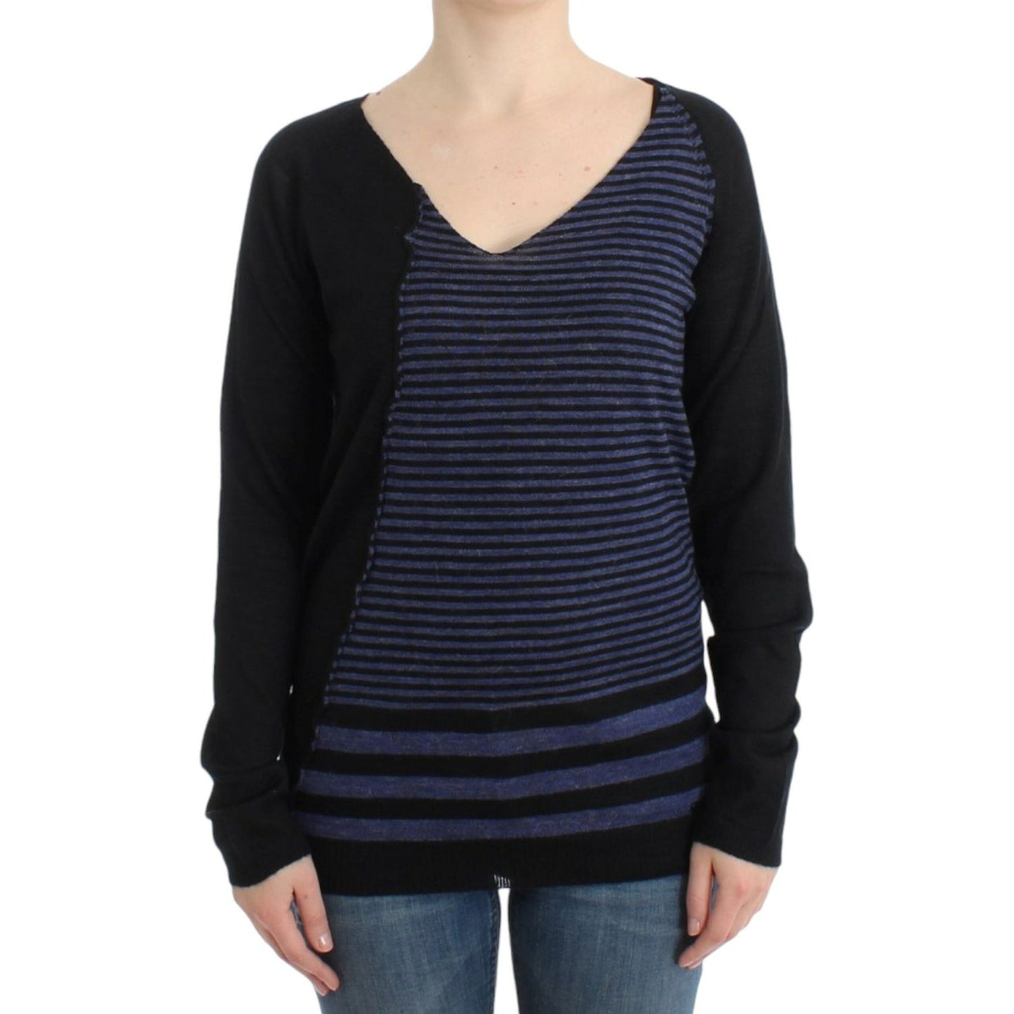 Costume National Striped V-Neck Luxury Sweater Costume National Dark Slate Gray