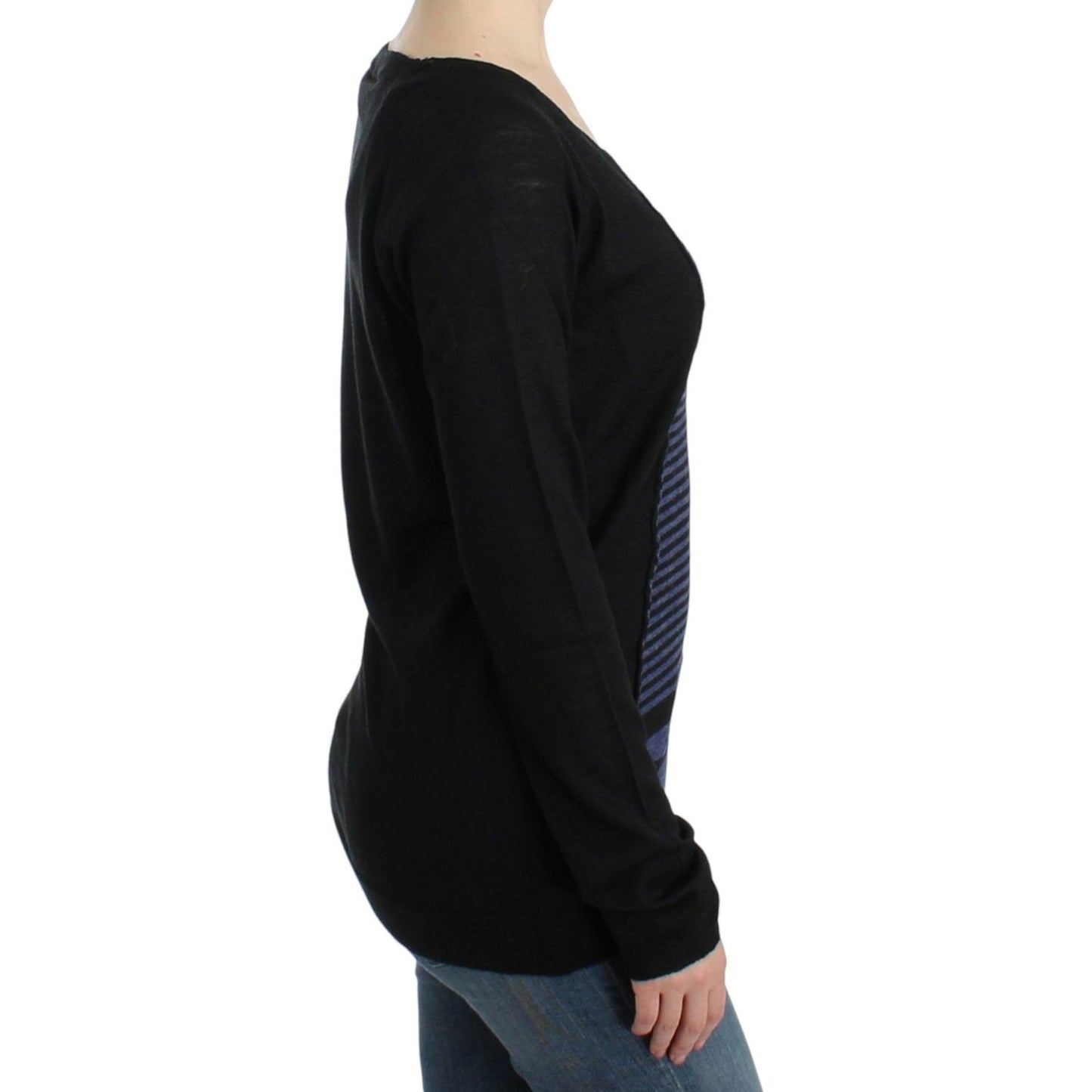 Costume National Striped V-Neck Luxury Sweater Costume National Black