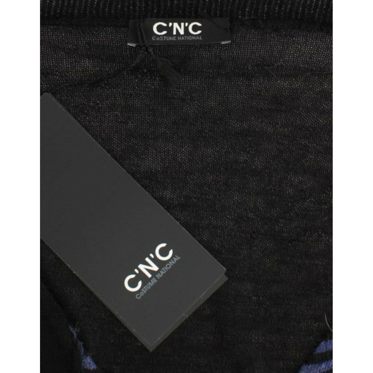 Costume National Chic Striped V-Neck Wool Blend Sweater Costume National Black