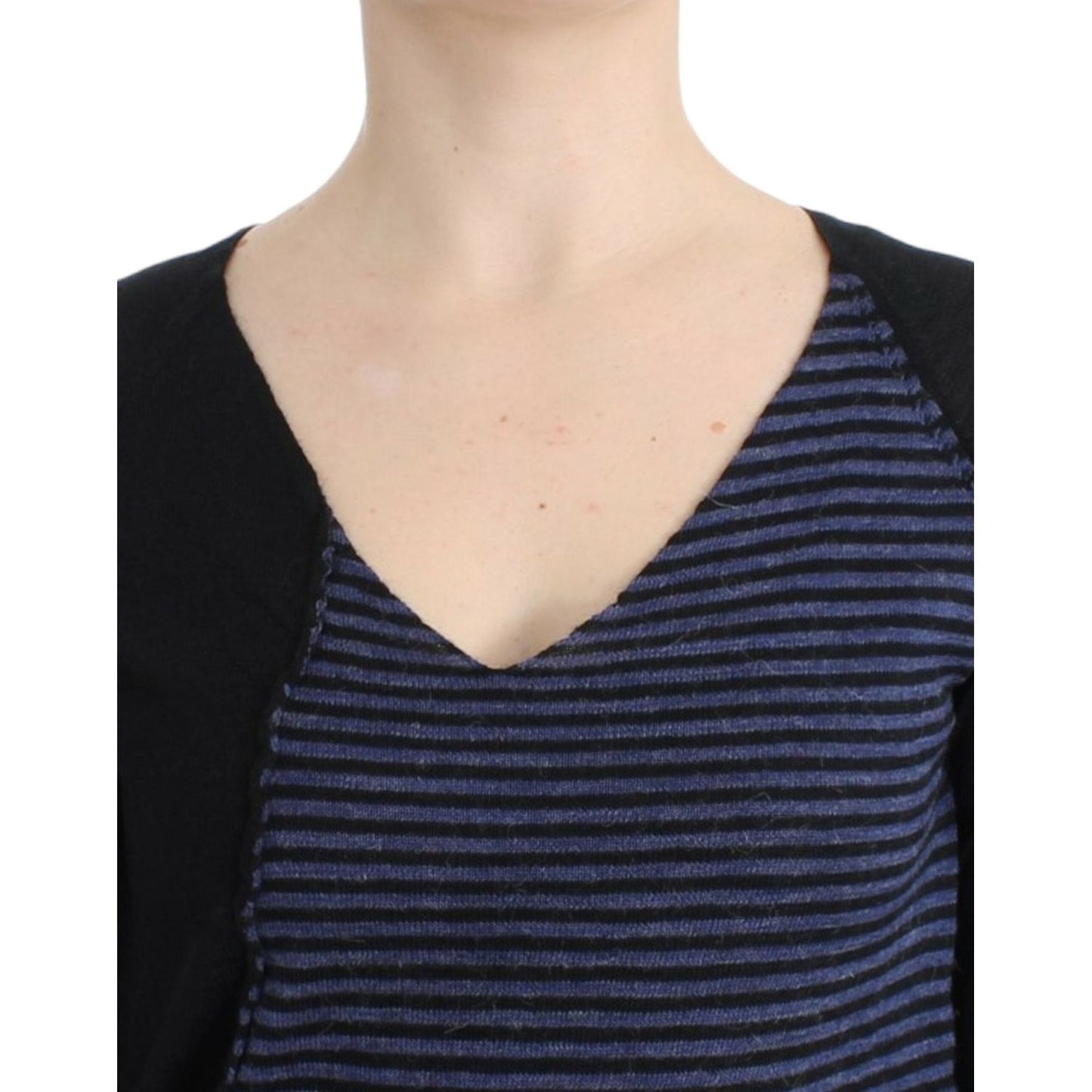 Costume National Chic Striped V-Neck Wool Blend Sweater Costume National Tan