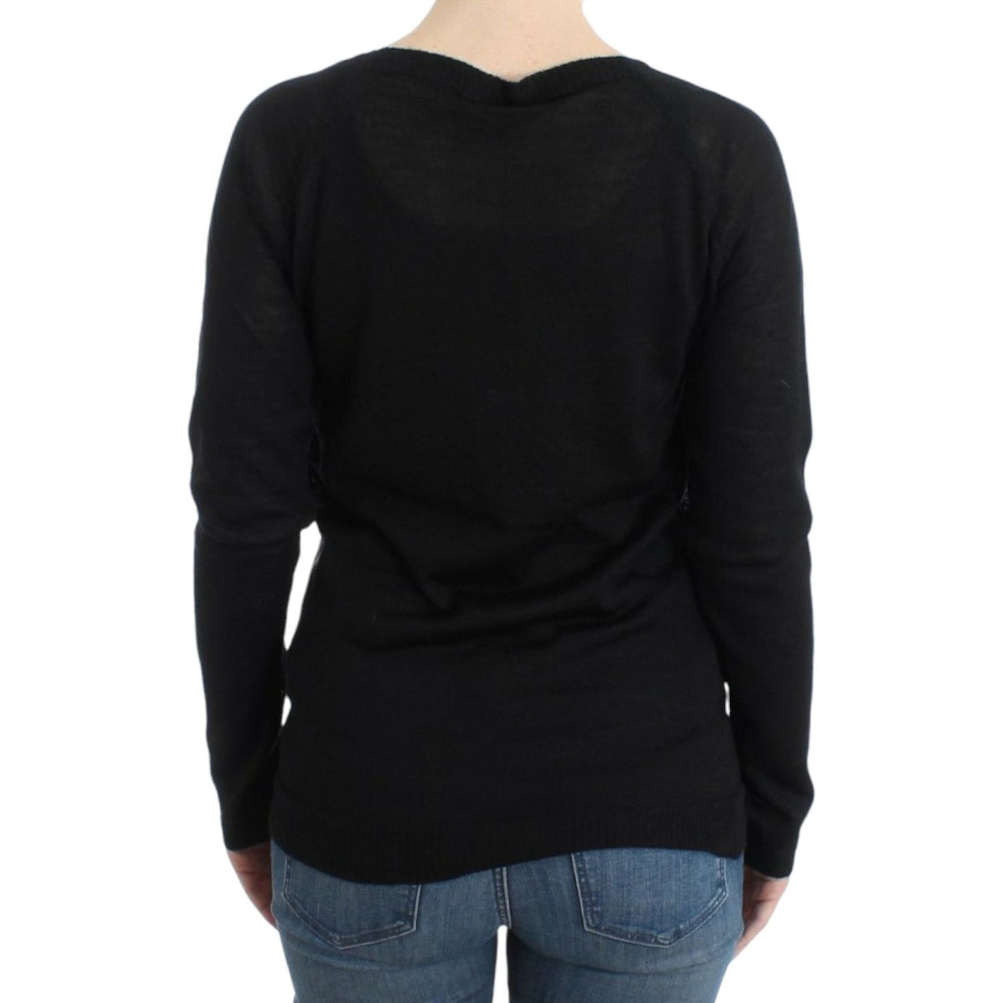 Costume National Chic Striped V-Neck Wool Blend Sweater Costume National Black