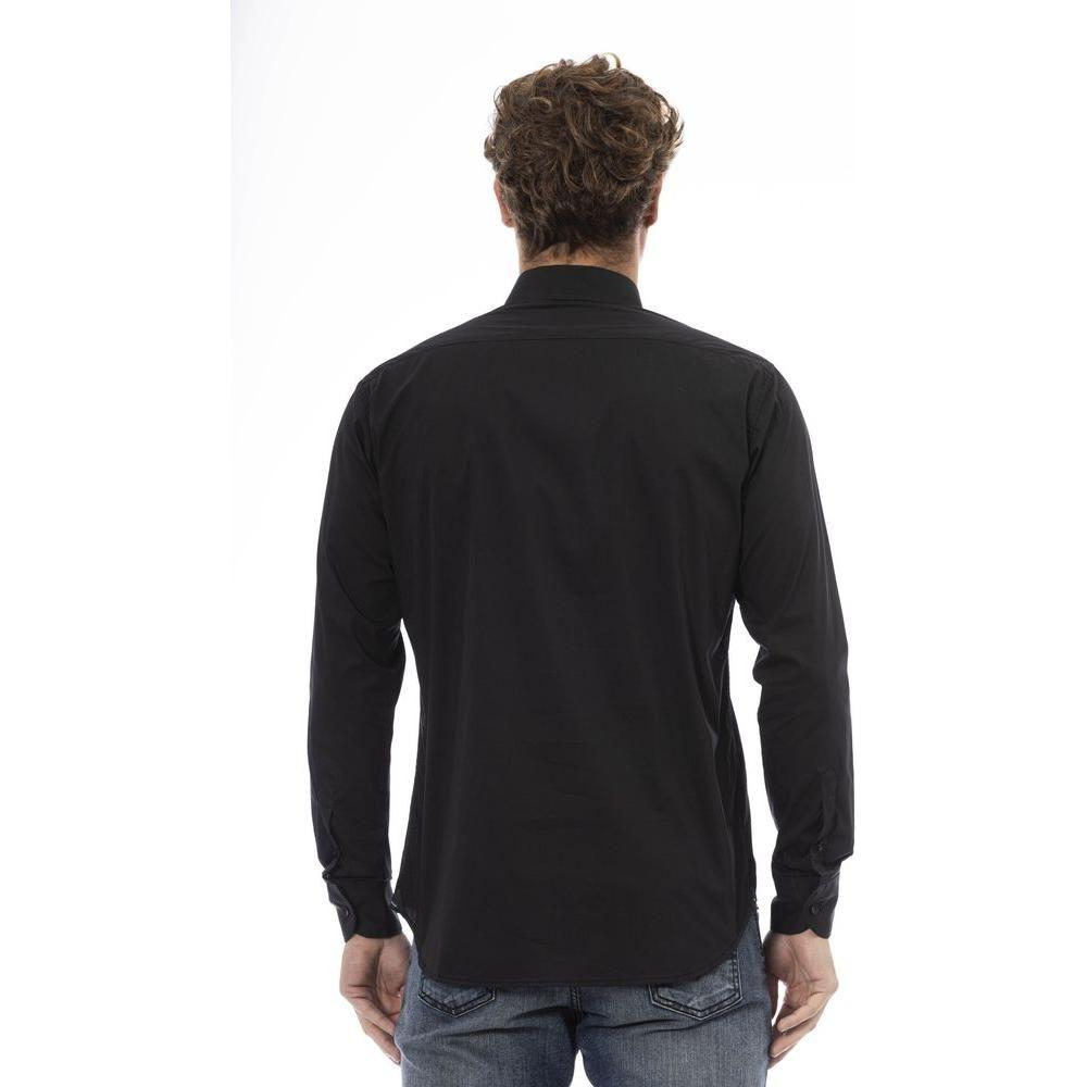 Baldinini Trend Black Cotton Men Shirt Baldinini Trend Dark Slate Gray