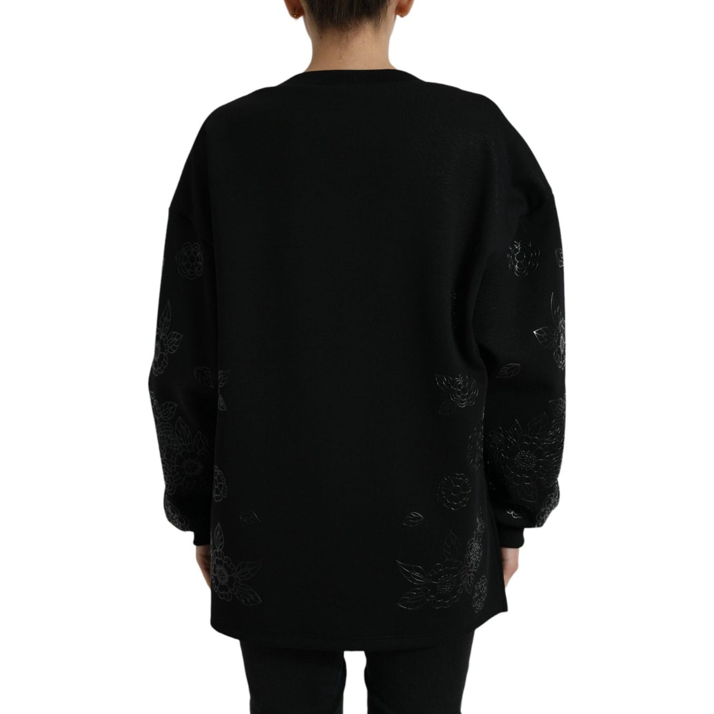 Dolce & Gabbana Elegant Black Floral Applique Sweater Dolce & Gabbana Black