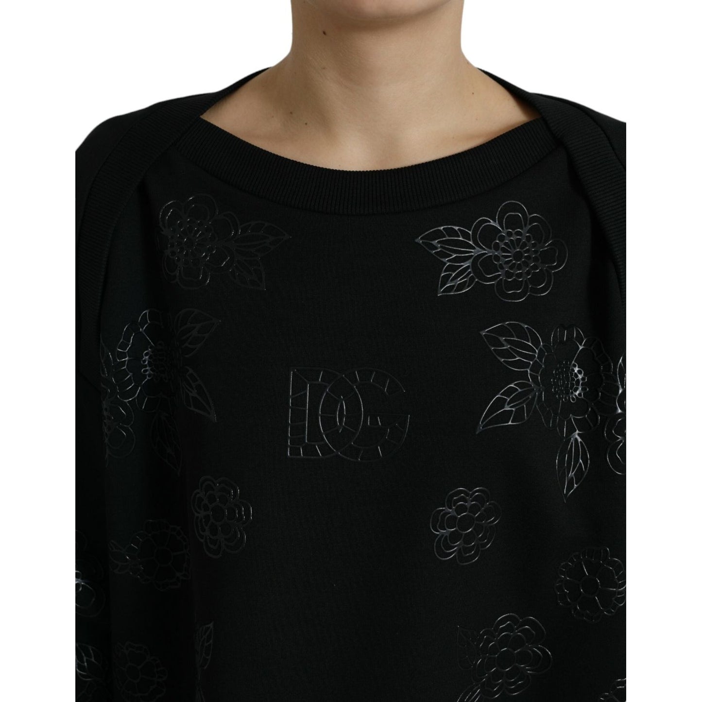 Dolce & Gabbana Elegant Black Floral Applique Sweater Dolce & Gabbana Black