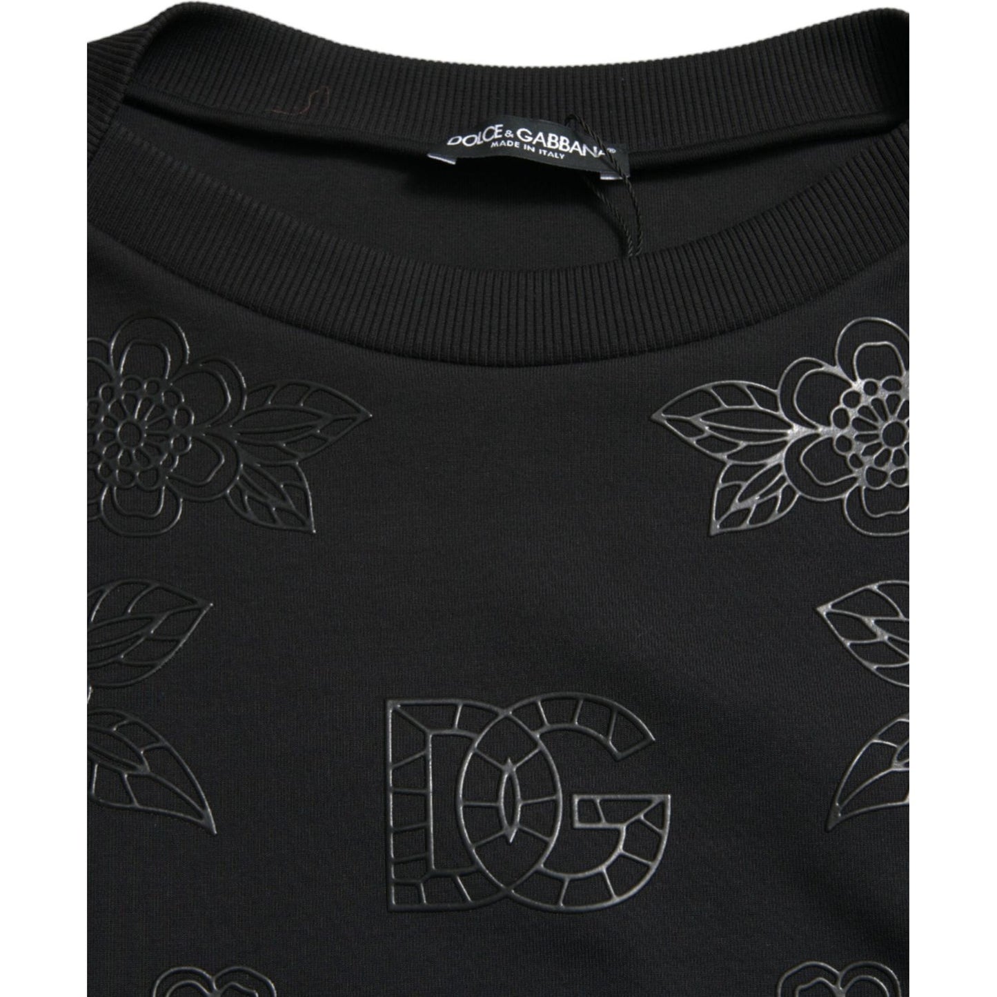 Dolce & Gabbana Elegant Black Floral Applique Sweater Dolce & Gabbana Black