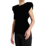 Dolce & Gabbana Black Velvet Fitted Padded Shoulder Blouse Top TSH84239-40