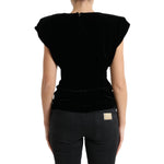 Dolce & Gabbana Black Velvet Fitted Padded Shoulder Blouse Top TSH84239-40