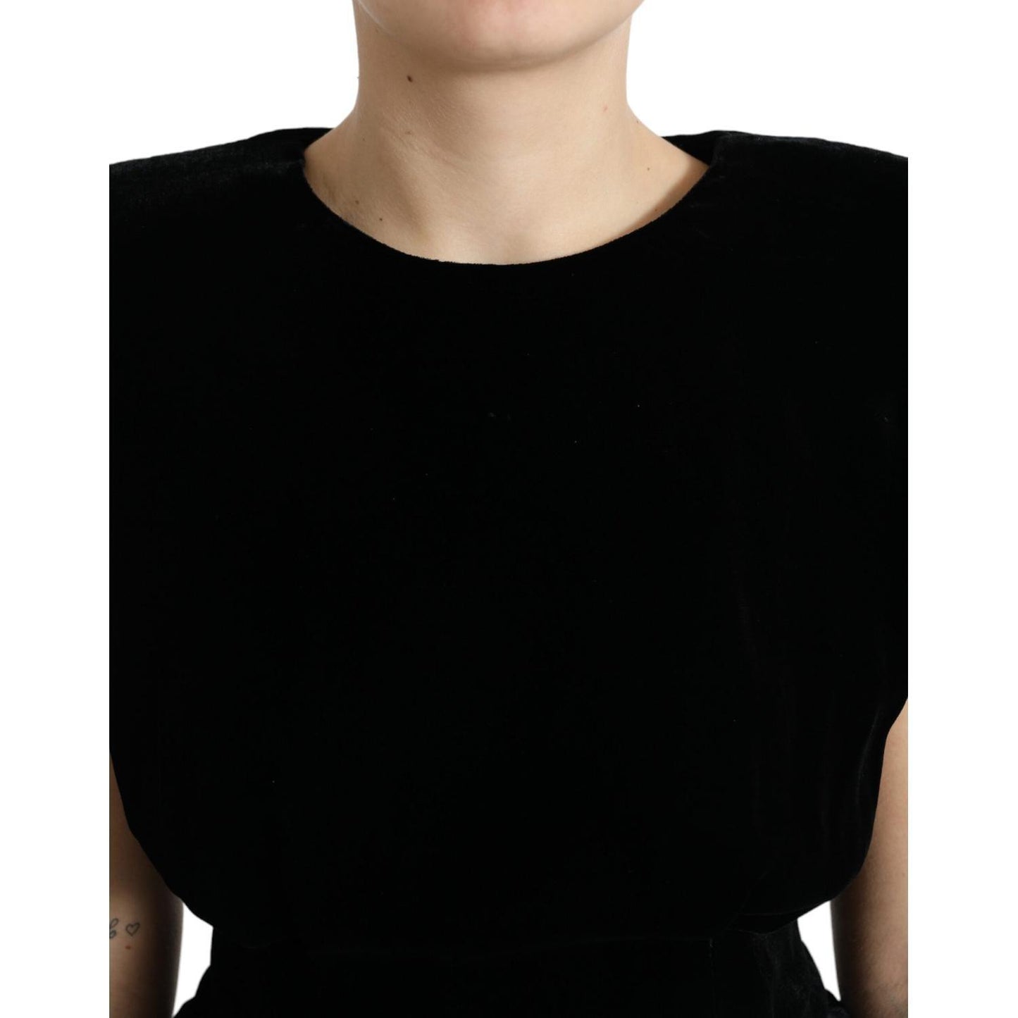 Dolce & Gabbana Black Velvet Fitted Padded Shoulder Blouse Top TSH84239-40