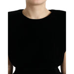 Dolce & Gabbana Black Velvet Fitted Padded Shoulder Blouse Top TSH84239-40