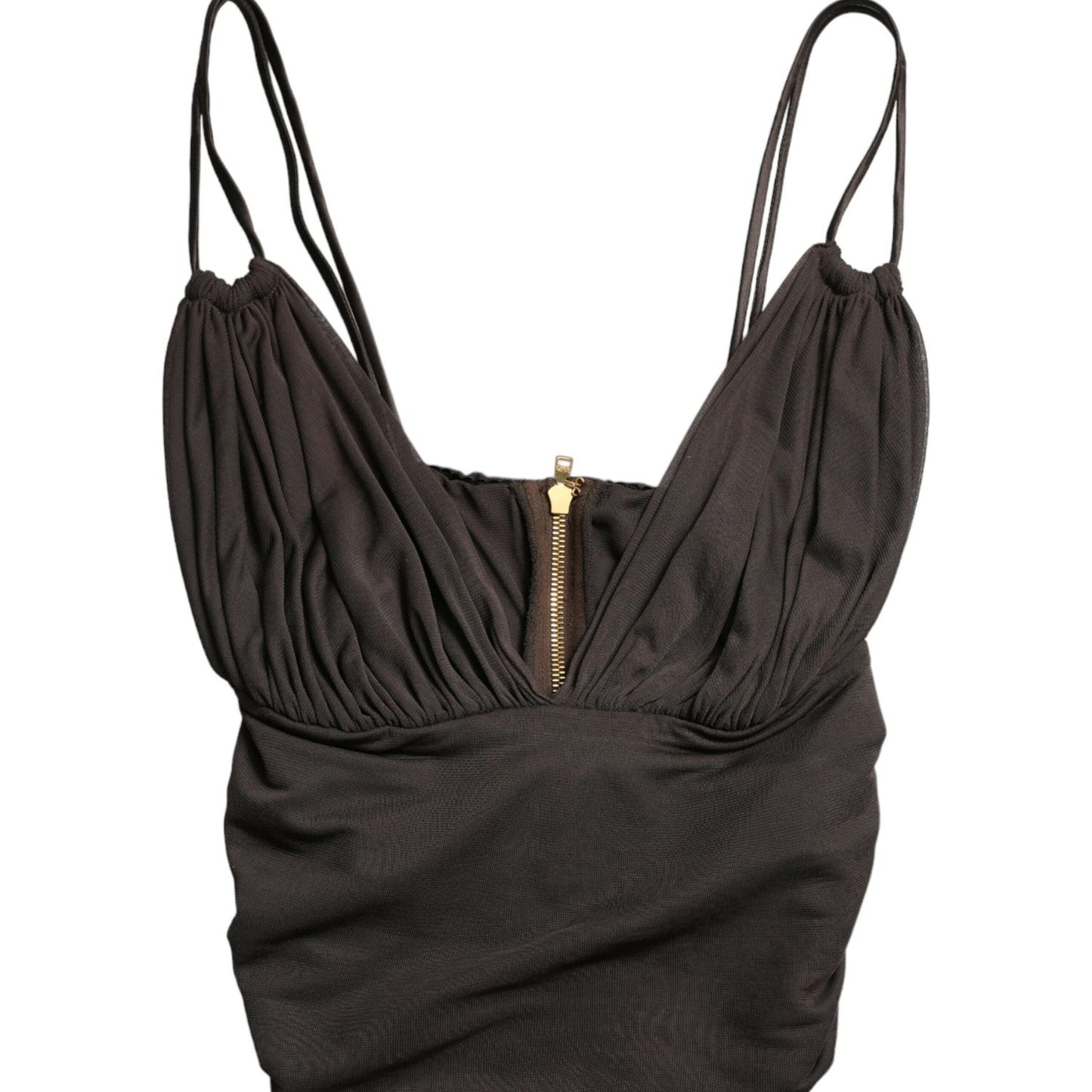 Dolce & Gabbana Brown Viscose Plunging V-neck Cropped Tank Top